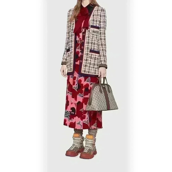 GUCCI GG Supreme Monogram Web Medium Ophidia Top Handle Dome Bag Brown - Picture 5 of 16